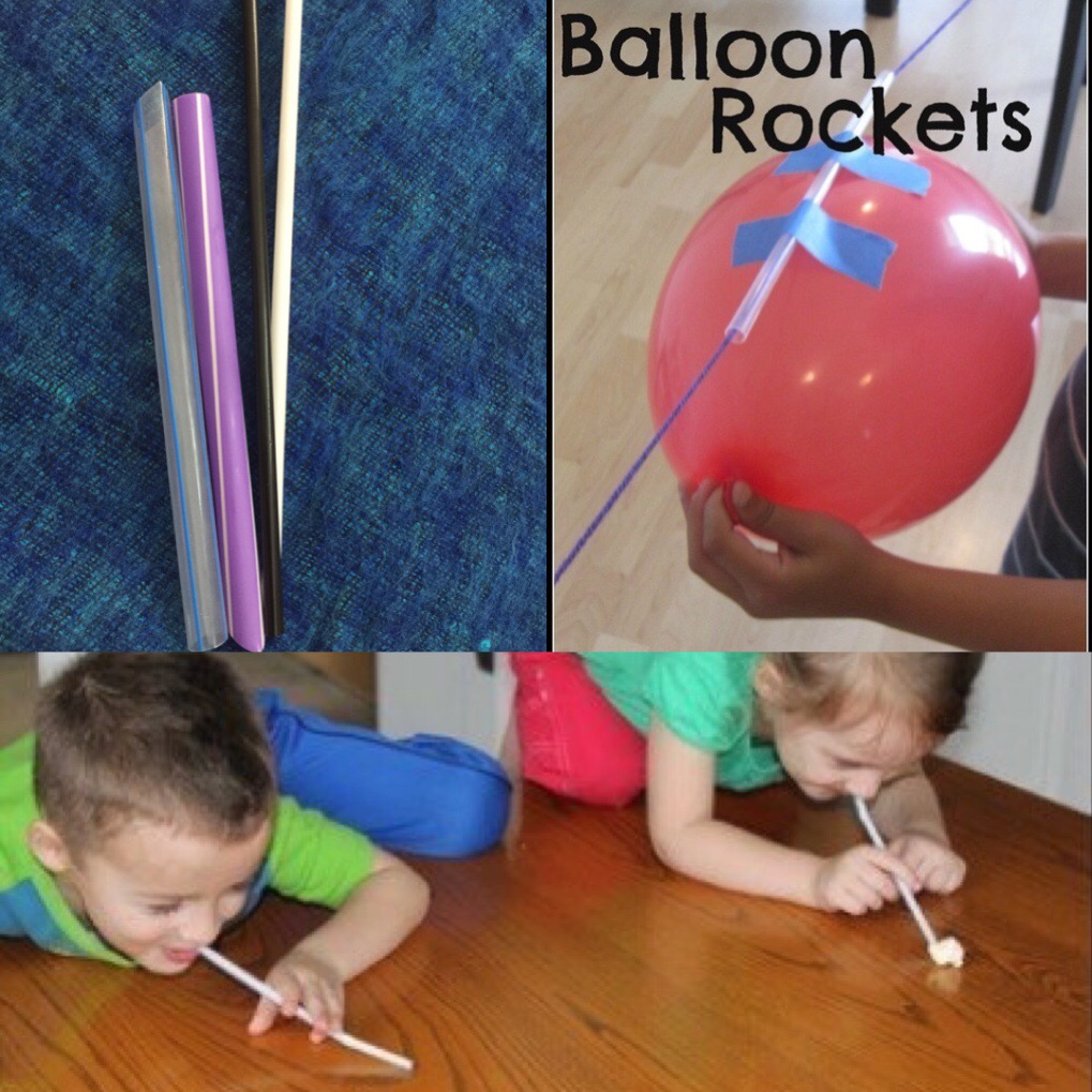 Ống hút là ống thổi giấy vụn xem ai mạnh hơn, hoặc đường ray chuyền cho bong bóng